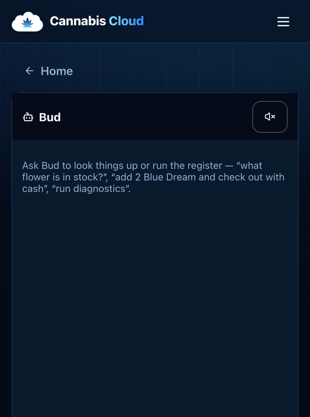 Bud chat screen in Cannabis Cloud POS